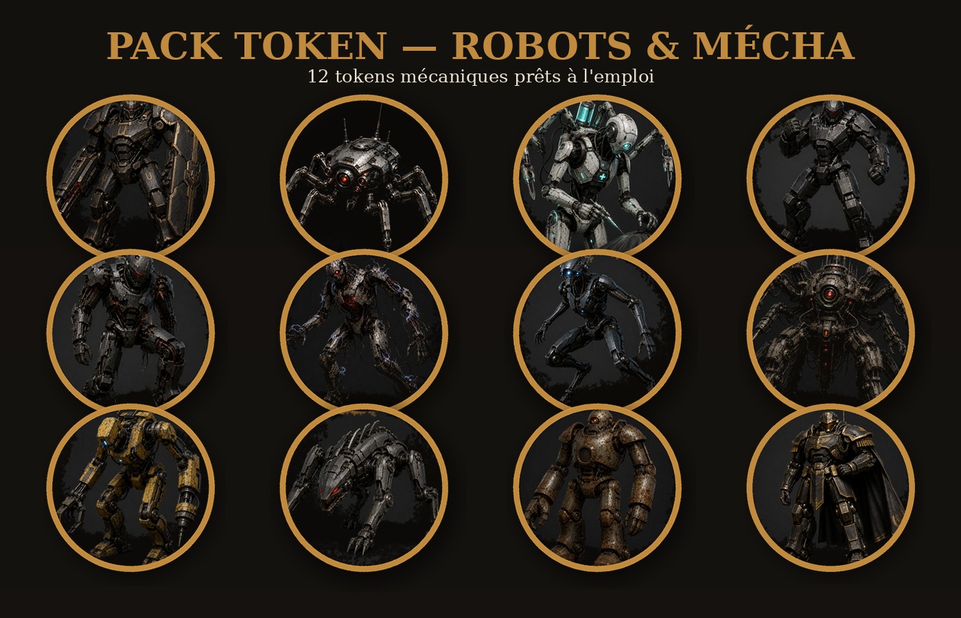 Tokens Robots & Mécha en situation sur un plateau de jeu