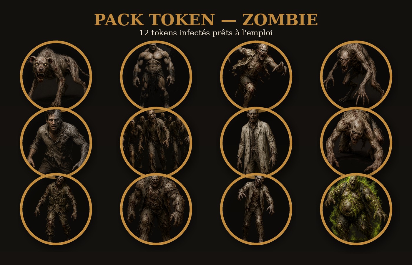 Tokens Zombie en situation sur un plateau de jeu
